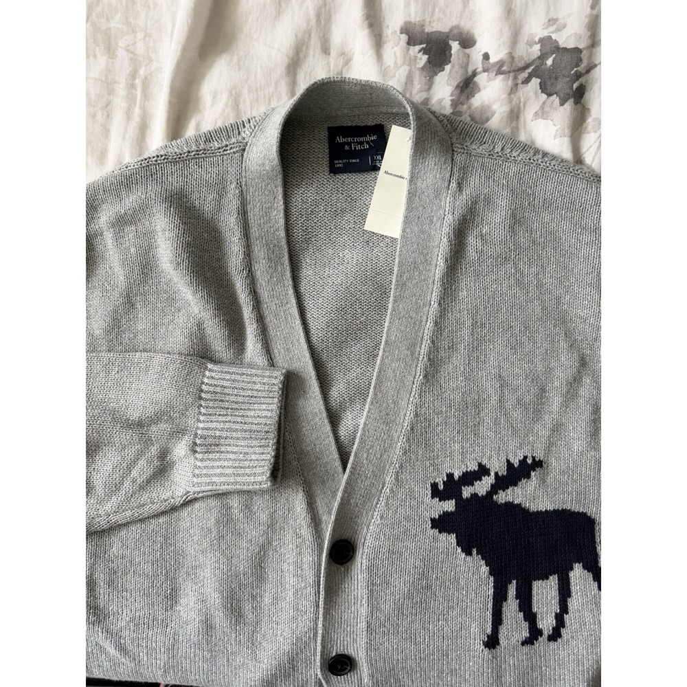 NWT NEW Abercrombie & Fitch Knit Cardigan Seater Moose Logo Button Preppy Layer
